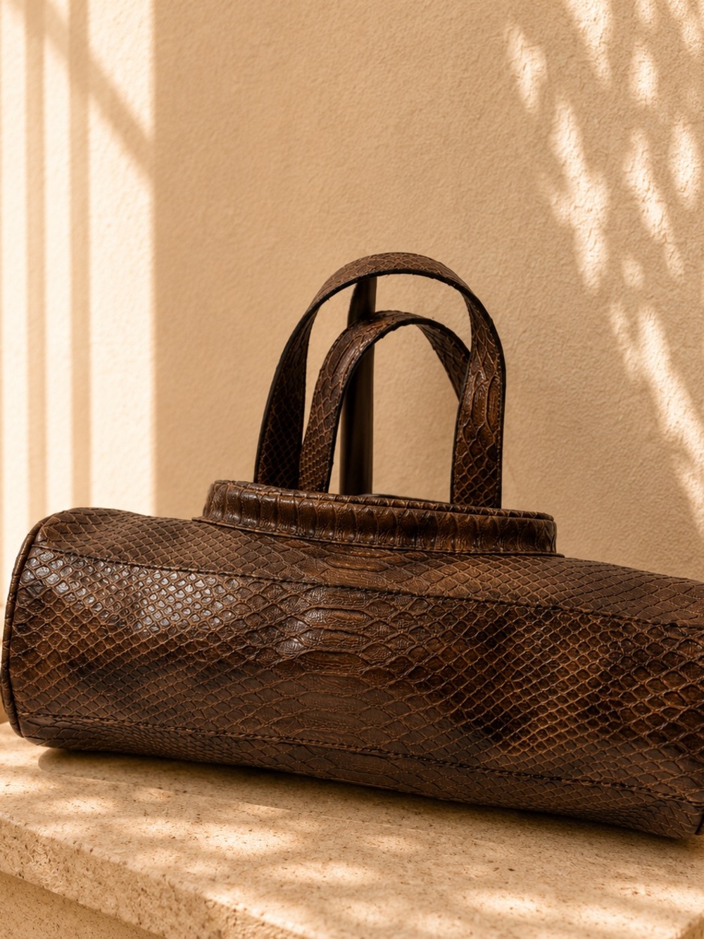 Nine West Brown Snakeskin Embossed Frame Satchel Shoulder Bag - Picture 5 of 5